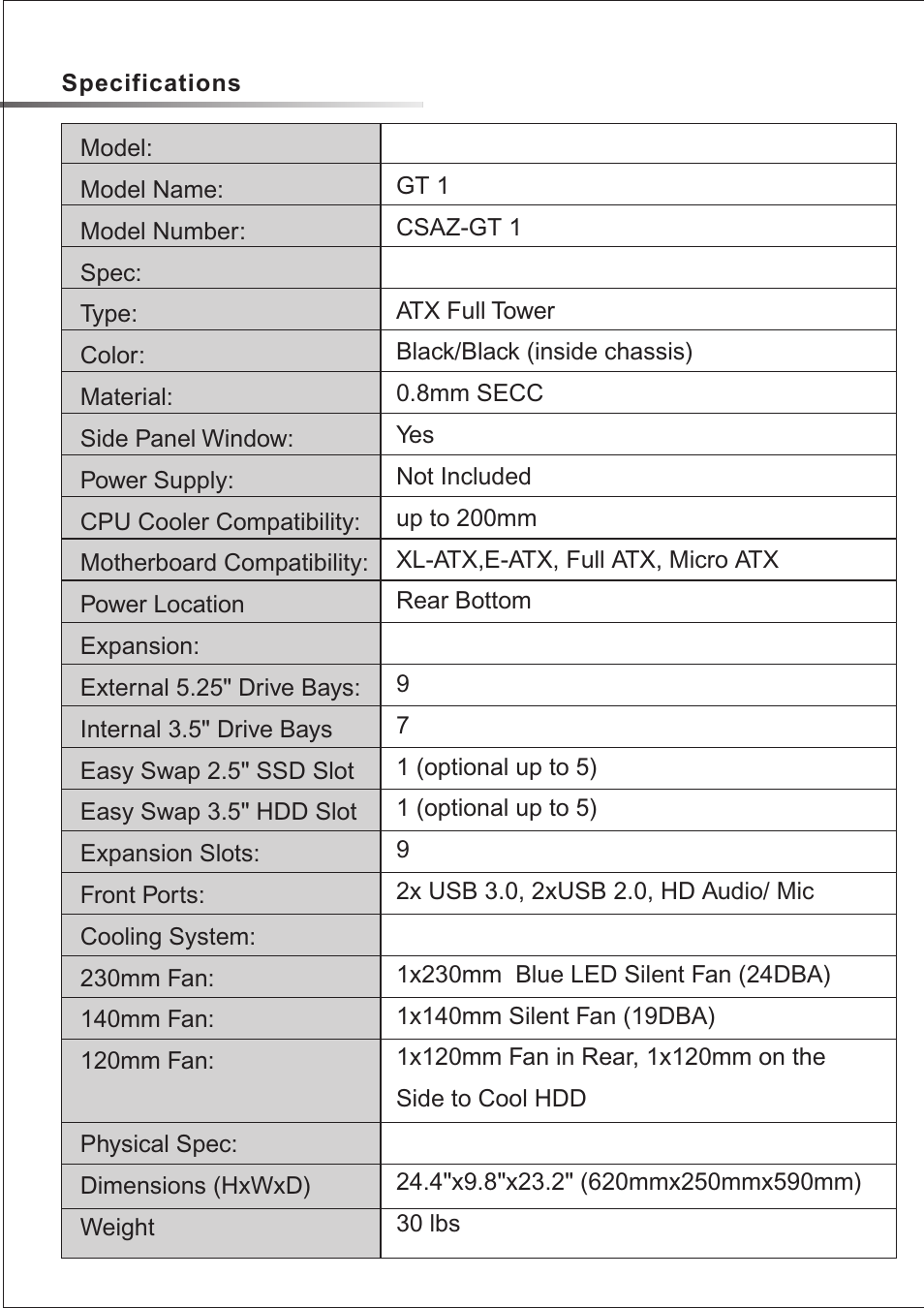 AZZA GT 1 User Manual | Page 3 / 11