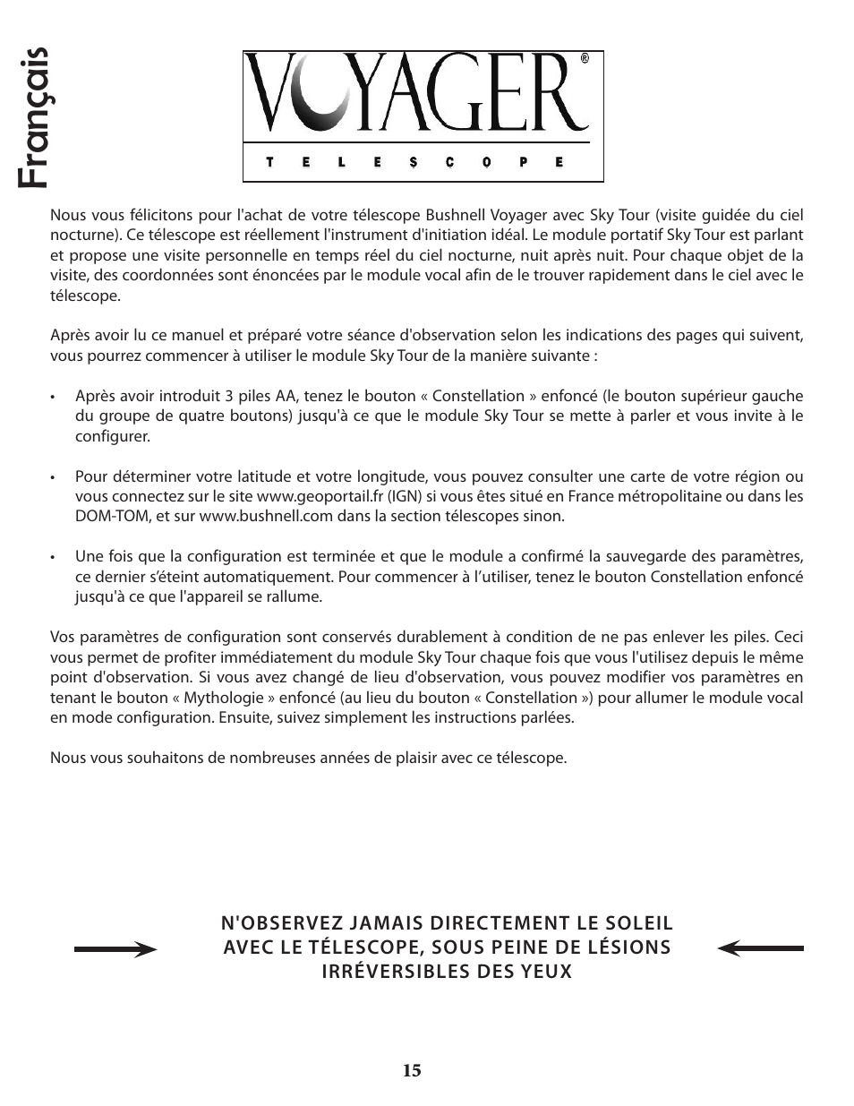 Français | Bushnell VOYAGER 789946 User Manual | Page 15 / 76