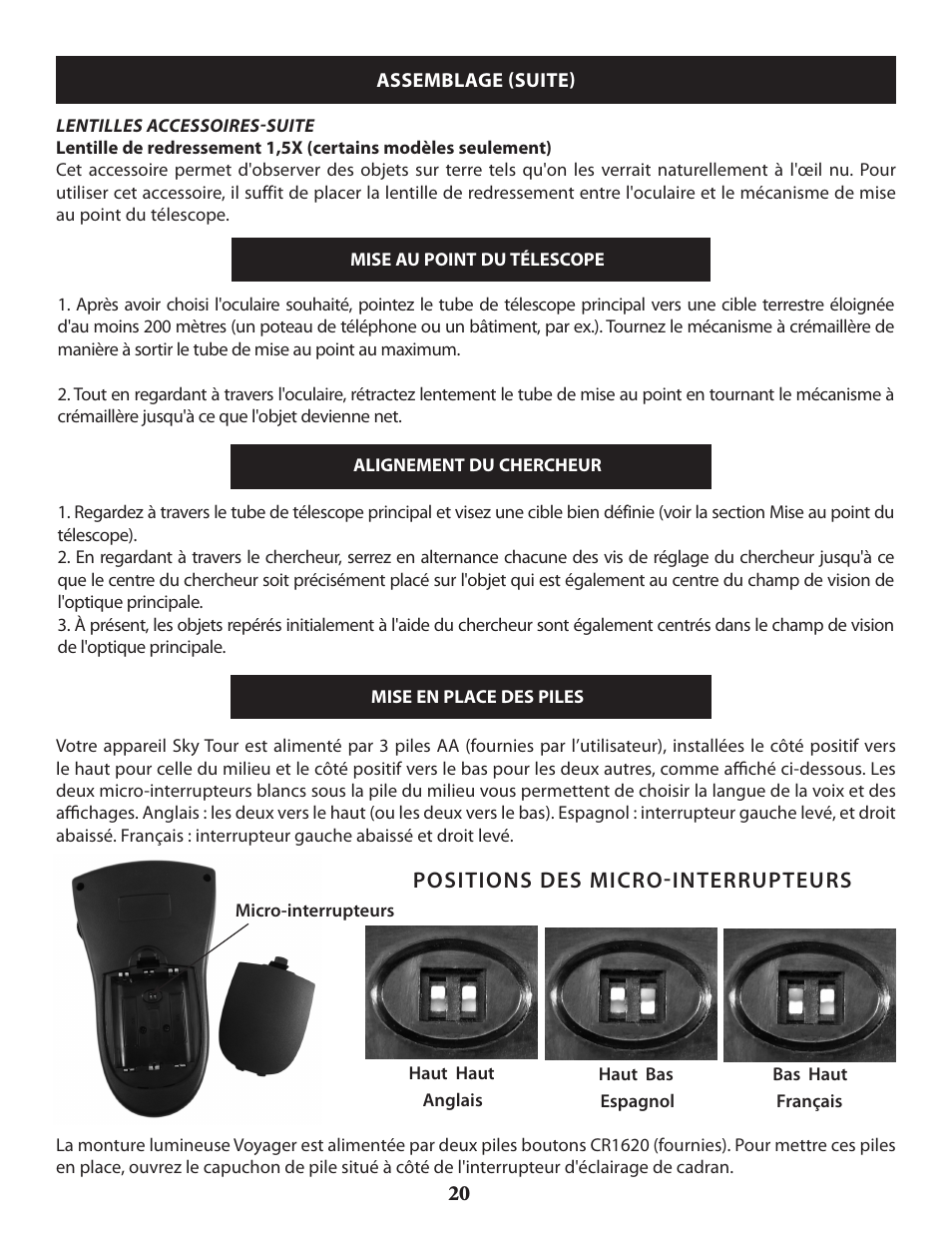 Positions des micro-interrupteurs | Bushnell VOYAGER 789946 User Manual | Page 20 / 76