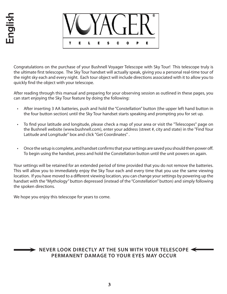 English | Bushnell VOYAGER 789946 User Manual | Page 3 / 76
