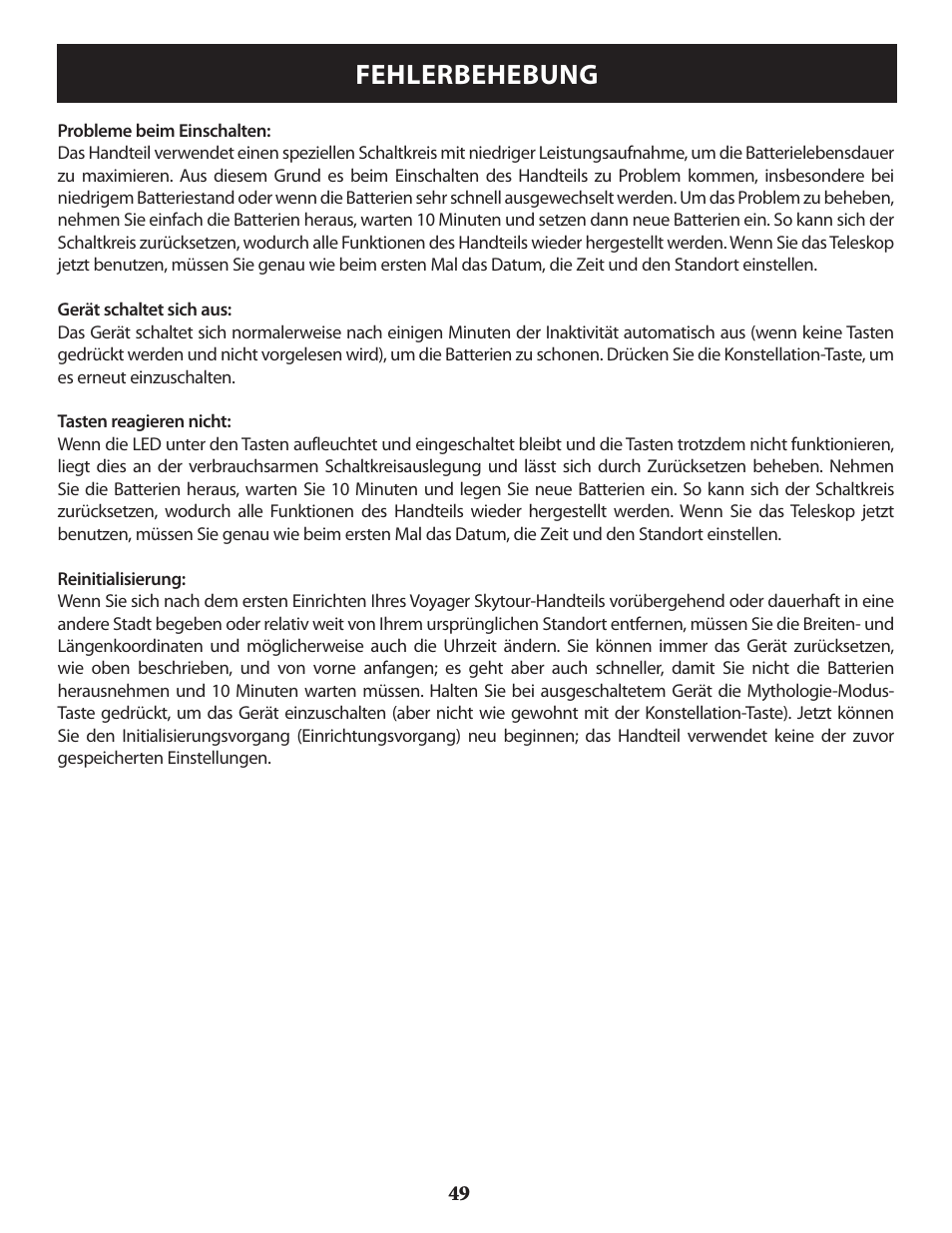 Fehlerbehebung | Bushnell VOYAGER 789946 User Manual | Page 49 / 76
