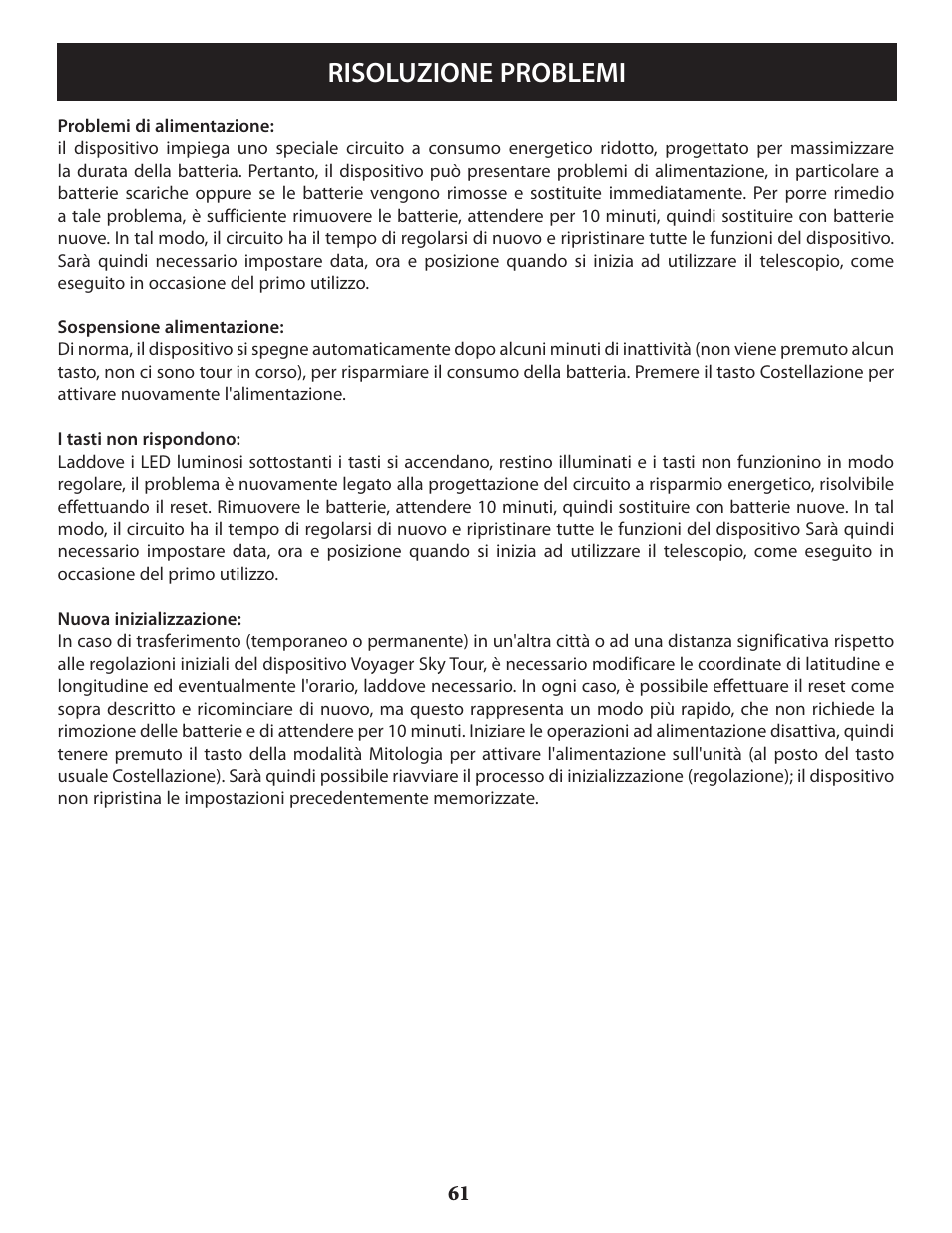 Risoluzione problemi | Bushnell VOYAGER 789946 User Manual | Page 61 / 76