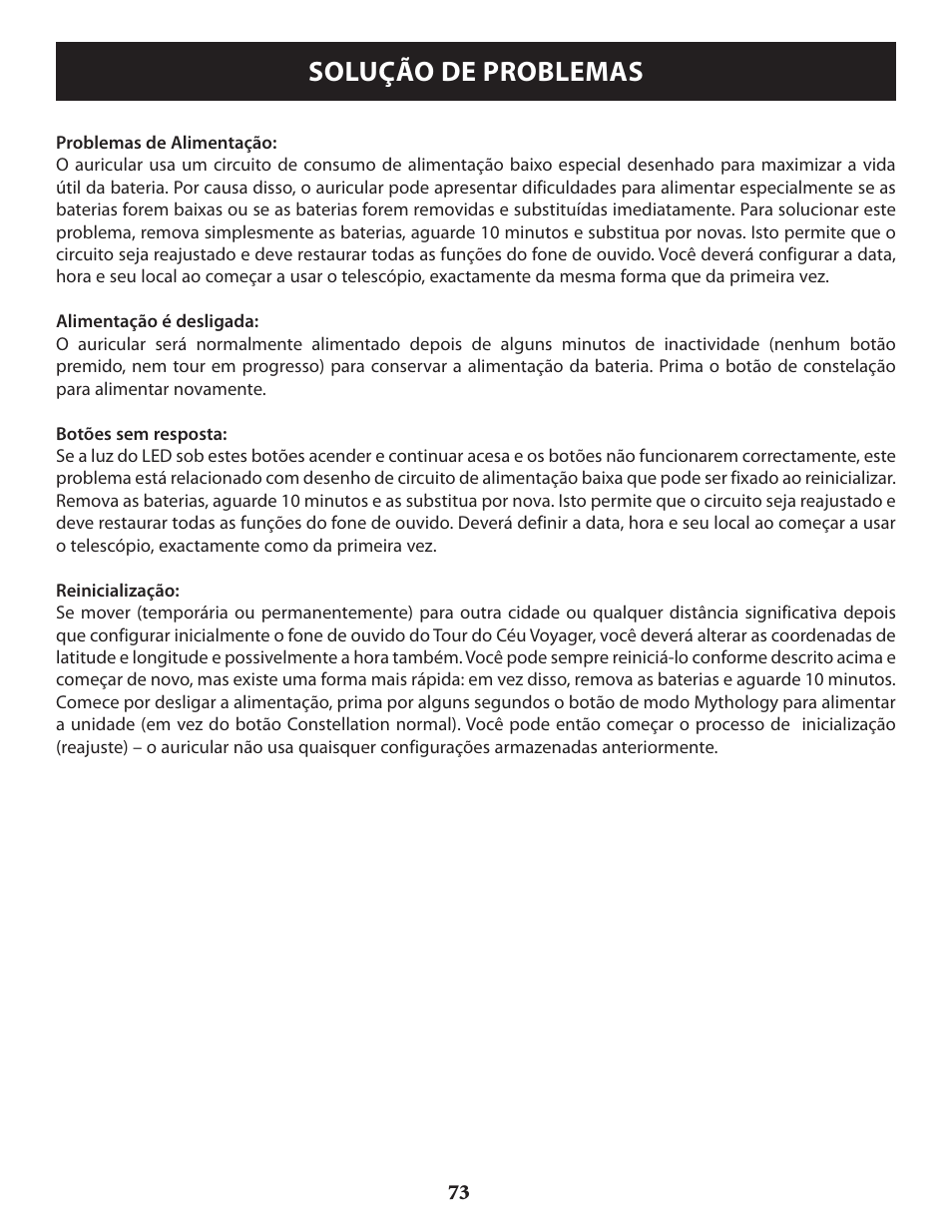 Solução de problemas | Bushnell VOYAGER 789946 User Manual | Page 73 / 76