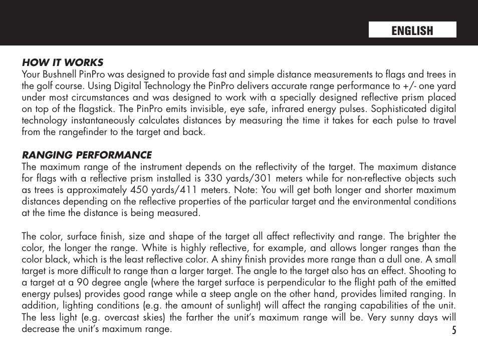 English | Bushnell 98-1214/05-08 User Manual | Page 5 / 76