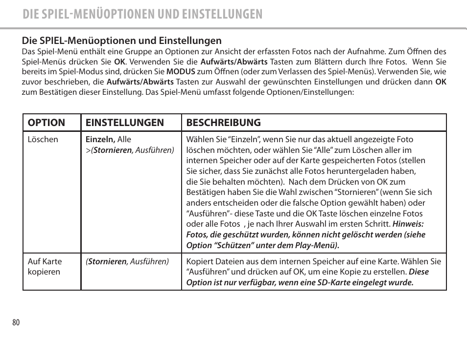 Die spiel-menüoptionen und einstellungen | Bushnell Image View 111545 User Manual | Page 80 / 124