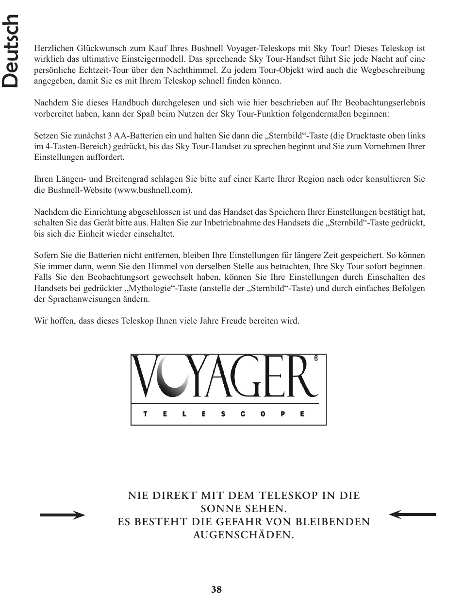 Deutsch | Bushnell Voyager Sky Tour 78-9970 User Manual | Page 38 / 74