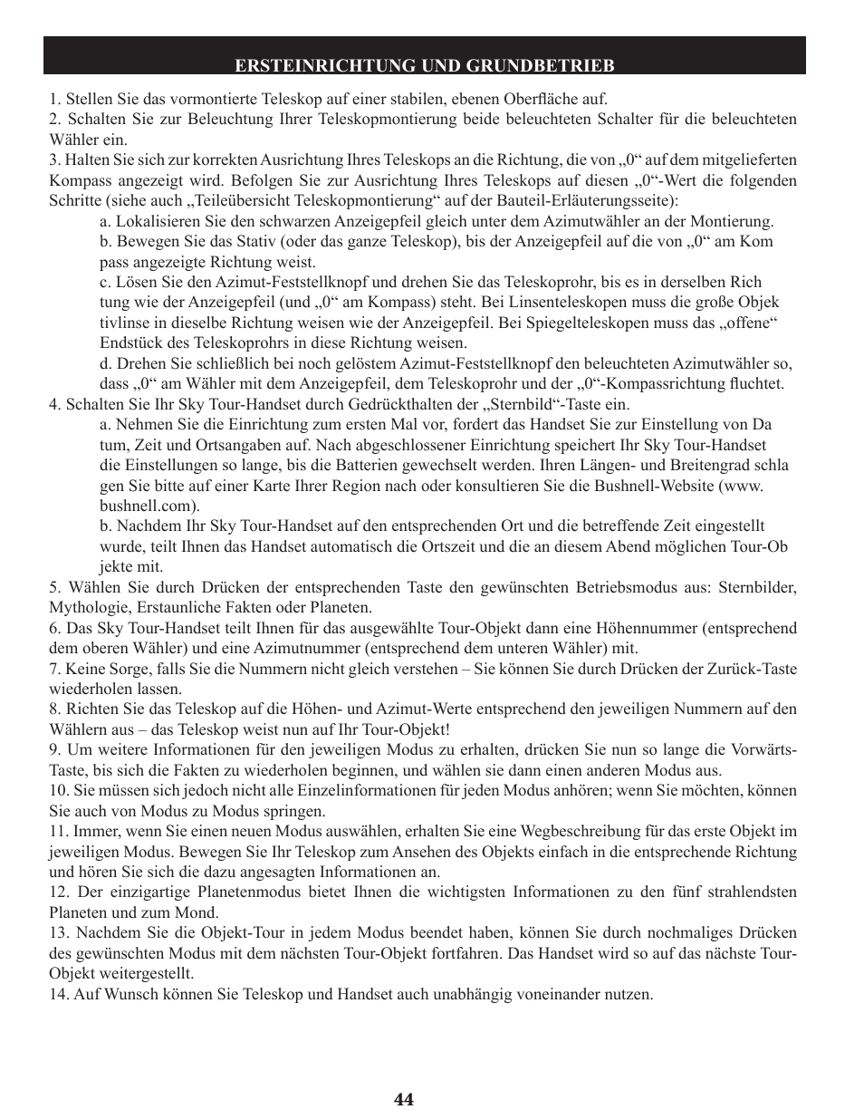 Bushnell Voyager Sky Tour 78-9970 User Manual | Page 44 / 74