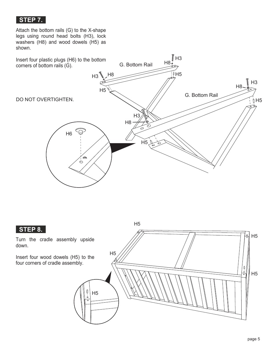Step 7, Step 8 | Babyletto Bowery Bassinet Crib User Manual | Page 5 / 7