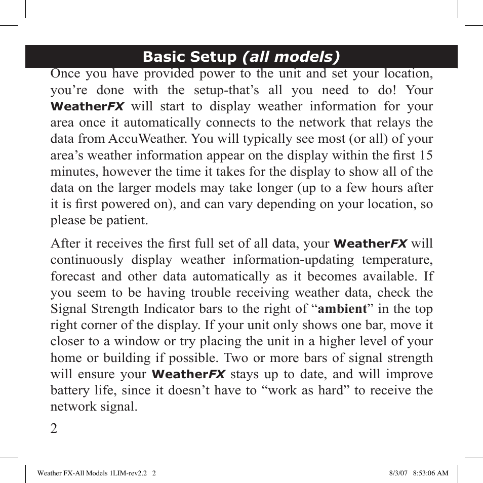 Basic setup (all models) | Bushnell 950007 User Manual | Page 2 / 27