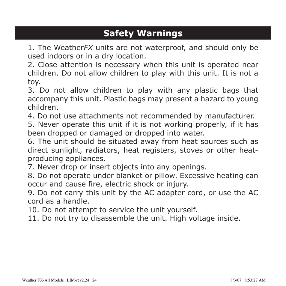 Safety warnings | Bushnell 950007 User Manual | Page 24 / 27