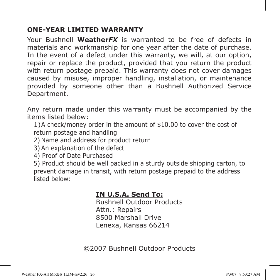 Bushnell 950007 User Manual | Page 26 / 27