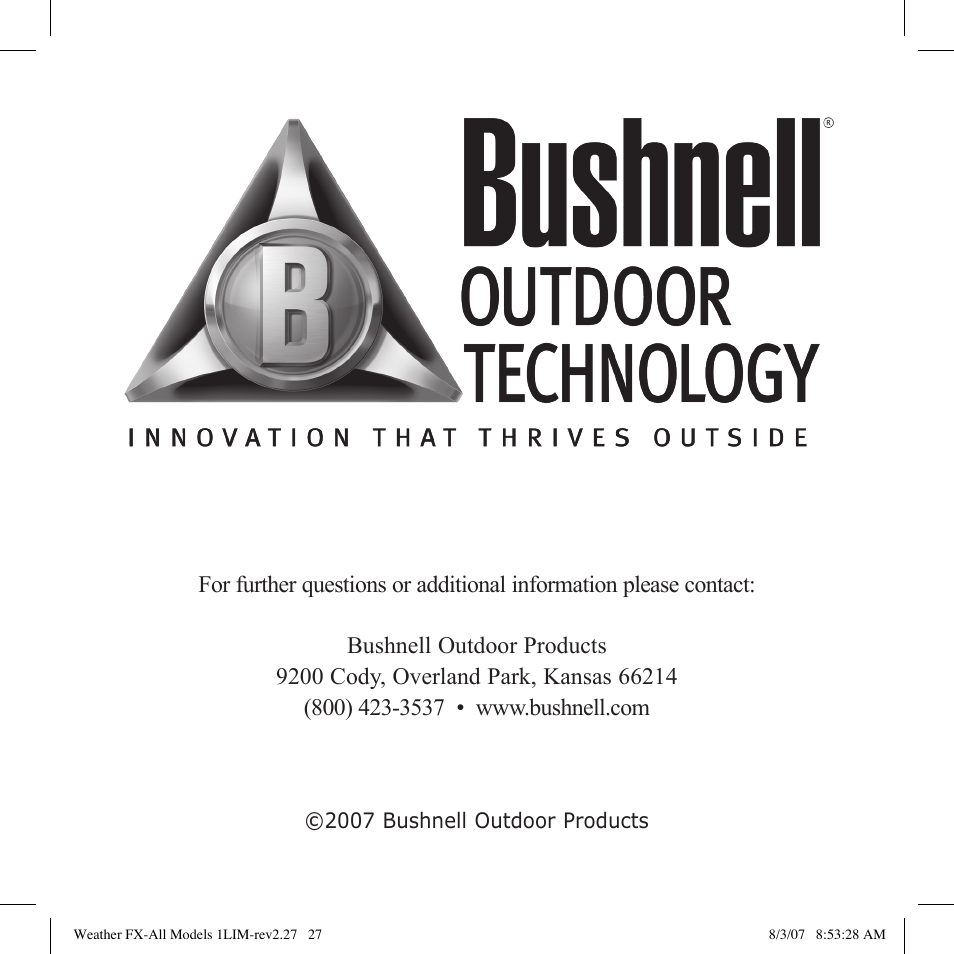 Bushnell 950007 User Manual | Page 27 / 27