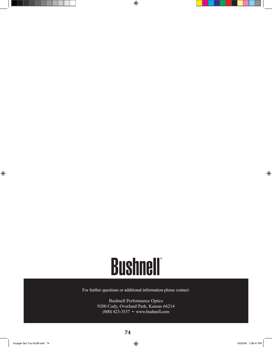 Bushnell 78-9960 User Manual | Page 74 / 74