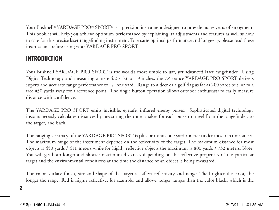Introduction | Bushnell YARDAGE PRO 20-1920 User Manual | Page 4 / 52