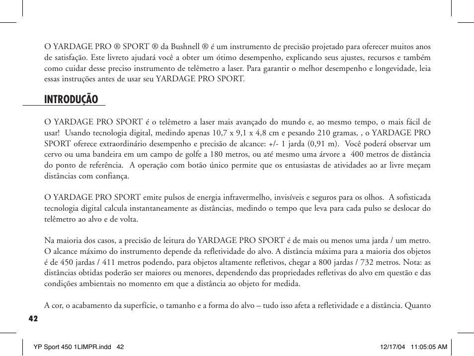 Introdução | Bushnell YARDAGE PRO 20-1920 User Manual | Page 44 / 52
