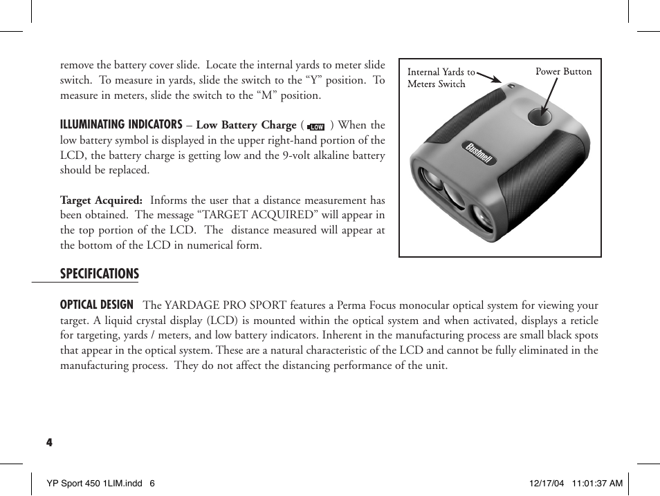 Bushnell YARDAGE PRO 20-1920 User Manual | Page 6 / 52