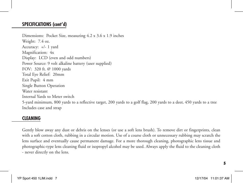 Bushnell YARDAGE PRO 20-1920 User Manual | Page 7 / 52