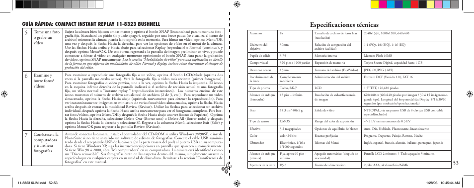 Especiﬁcaciones técnicas | Bushnell 11-8323 User Manual | Page 27 / 73