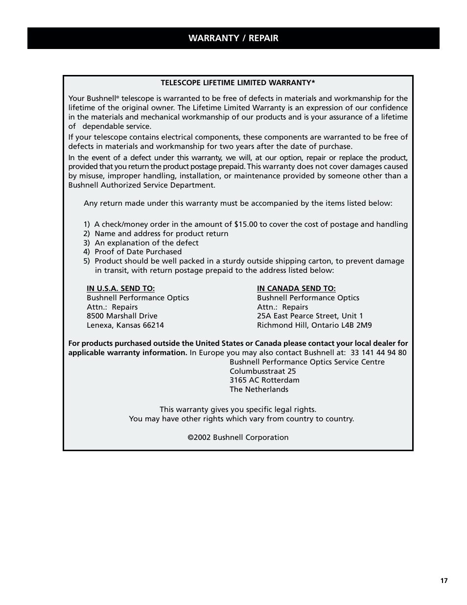 Bushnell North Star Goto 78-8831 User Manual | Page 17 / 88