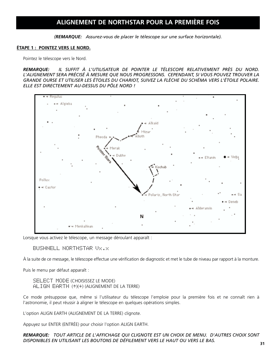 Alignement de northstar pour la première fois | Bushnell North Star Goto 78-8831 User Manual | Page 31 / 88