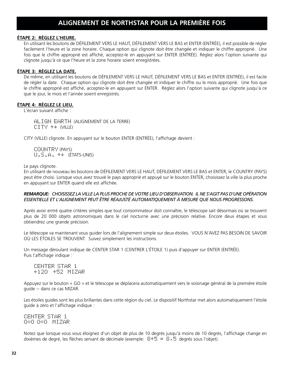 Alignement de northstar pour la première fois | Bushnell North Star Goto 78-8831 User Manual | Page 32 / 88