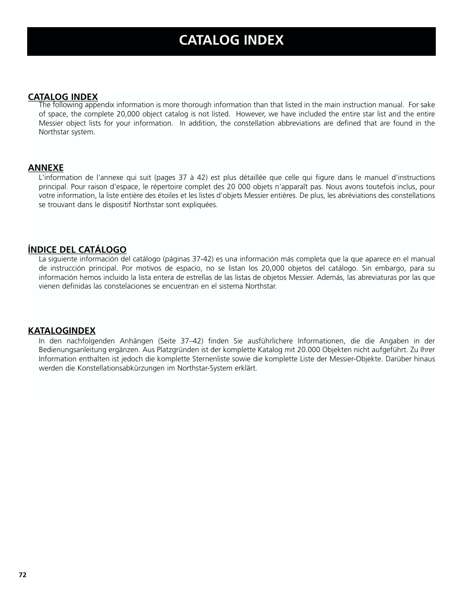 Catalog index | Bushnell North Star Goto 78-8831 User Manual | Page 72 / 88