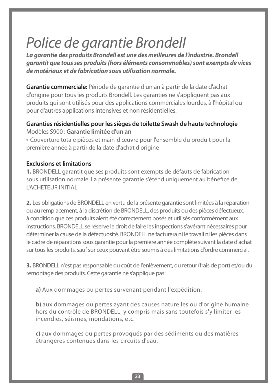 Police de garantie brondell | Brondell Swash 300 User Manual | Page 51 / 80