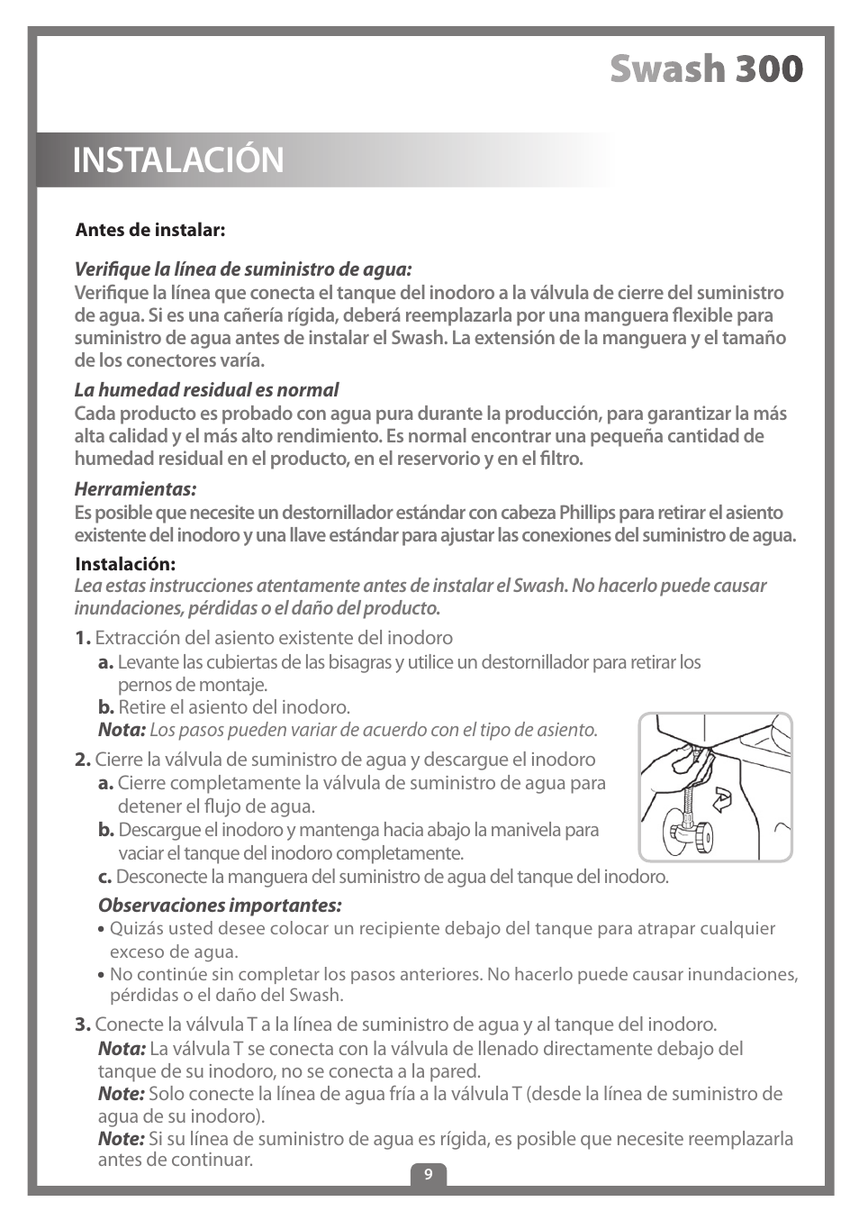 Instalación | Brondell Swash 300 User Manual | Page 63 / 80