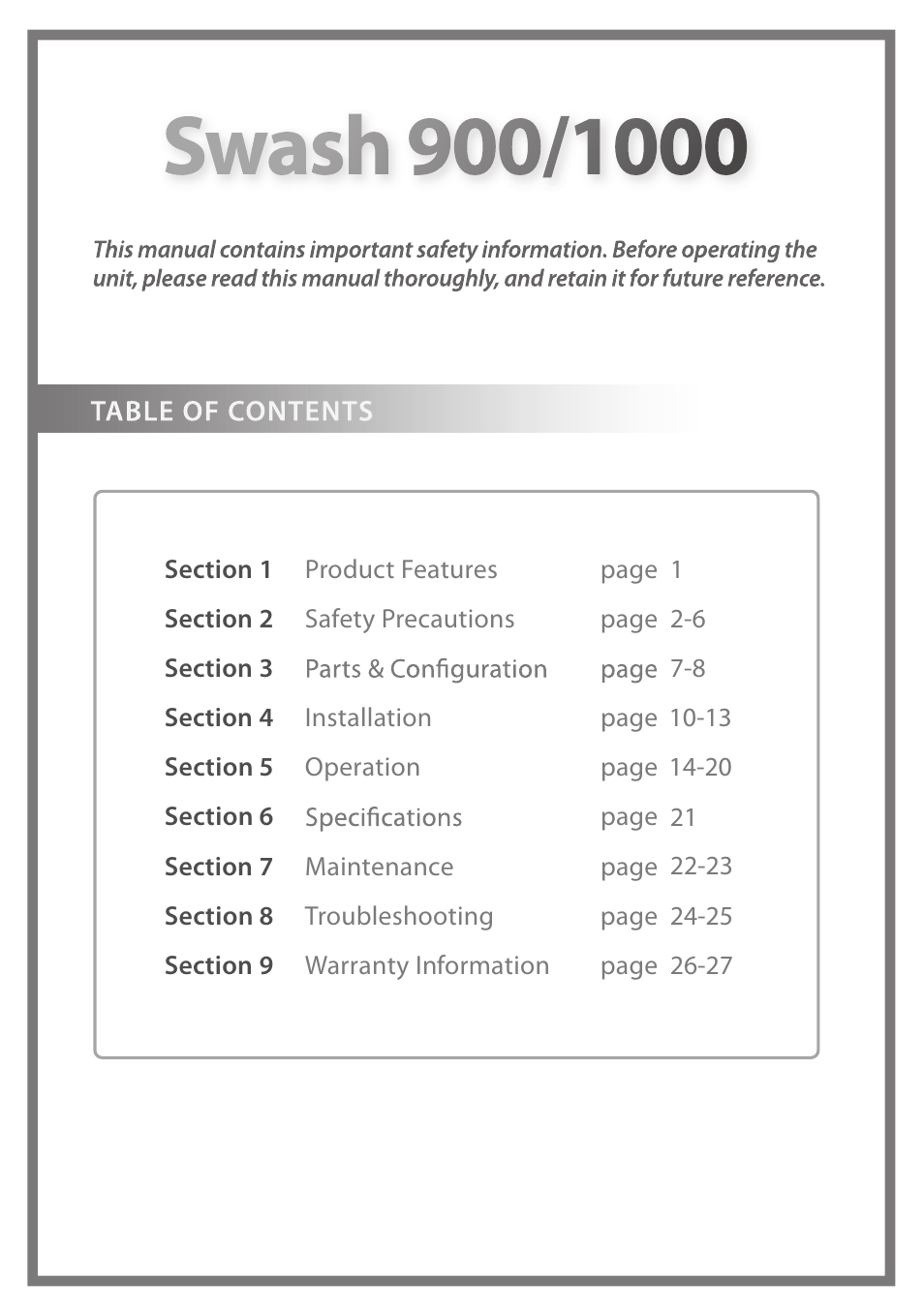 Brondell Swash 1000 User Manual | Page 2 / 32