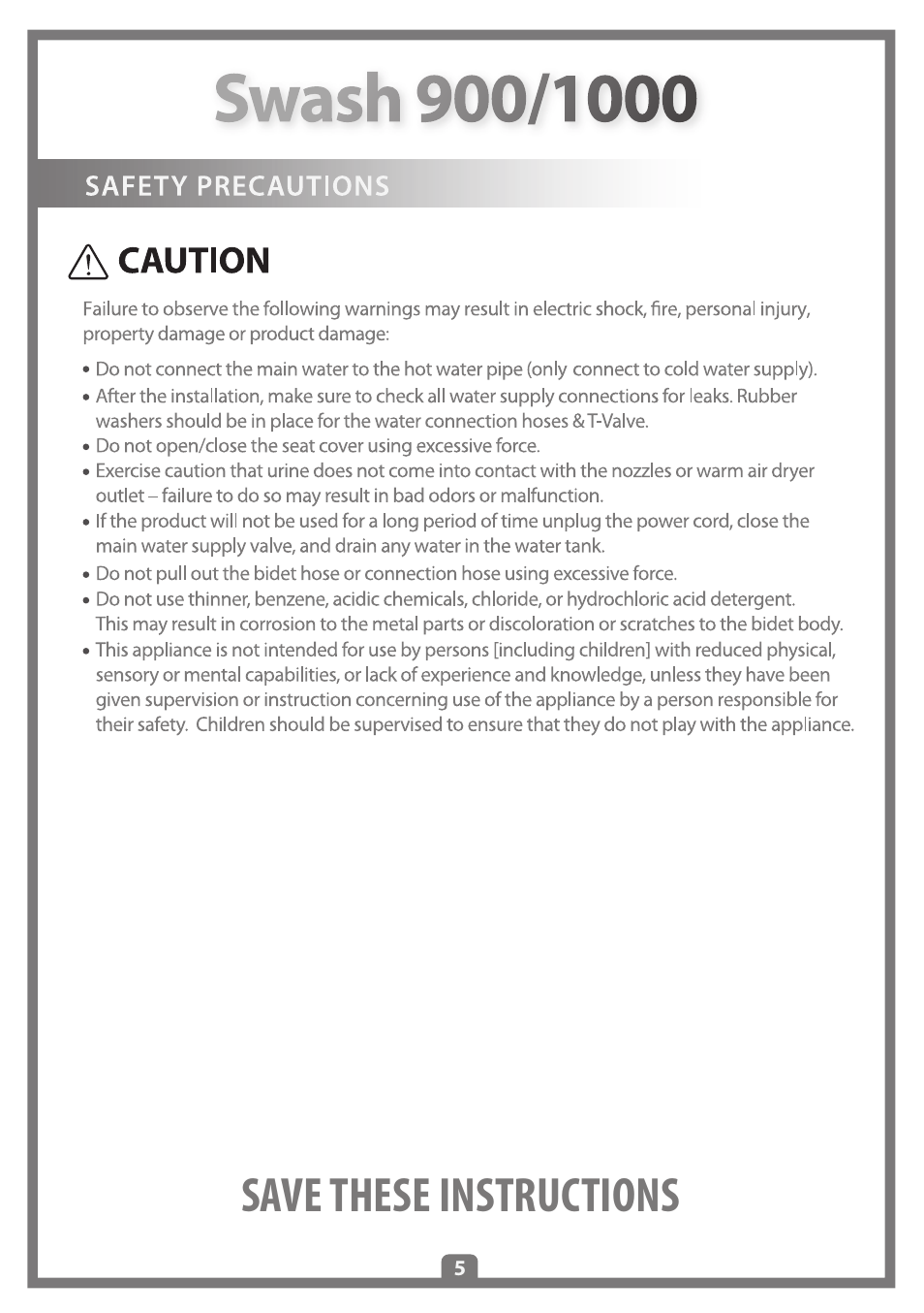 Save these instructions | Brondell Swash 1000 User Manual | Page 7 / 32