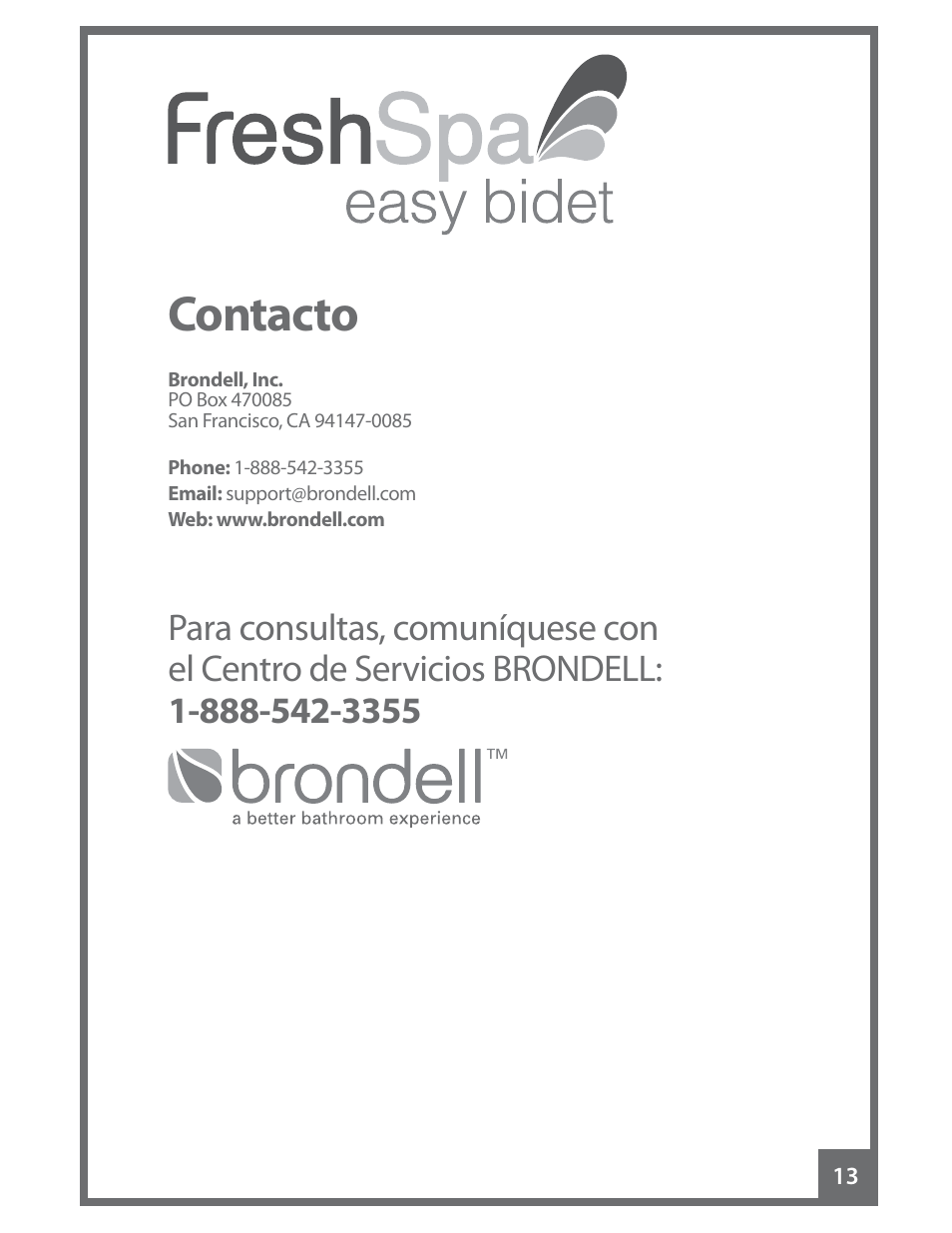 Contacto | Brondell FreshSpa Easy Bidet User Manual | Page 29 / 44