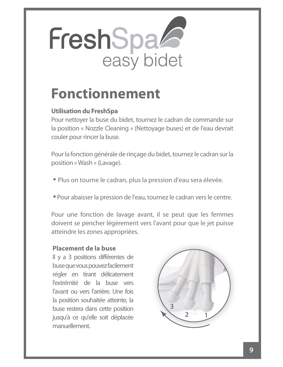 Fonctionnement | Brondell FreshSpa Easy Bidet User Manual | Page 39 / 44