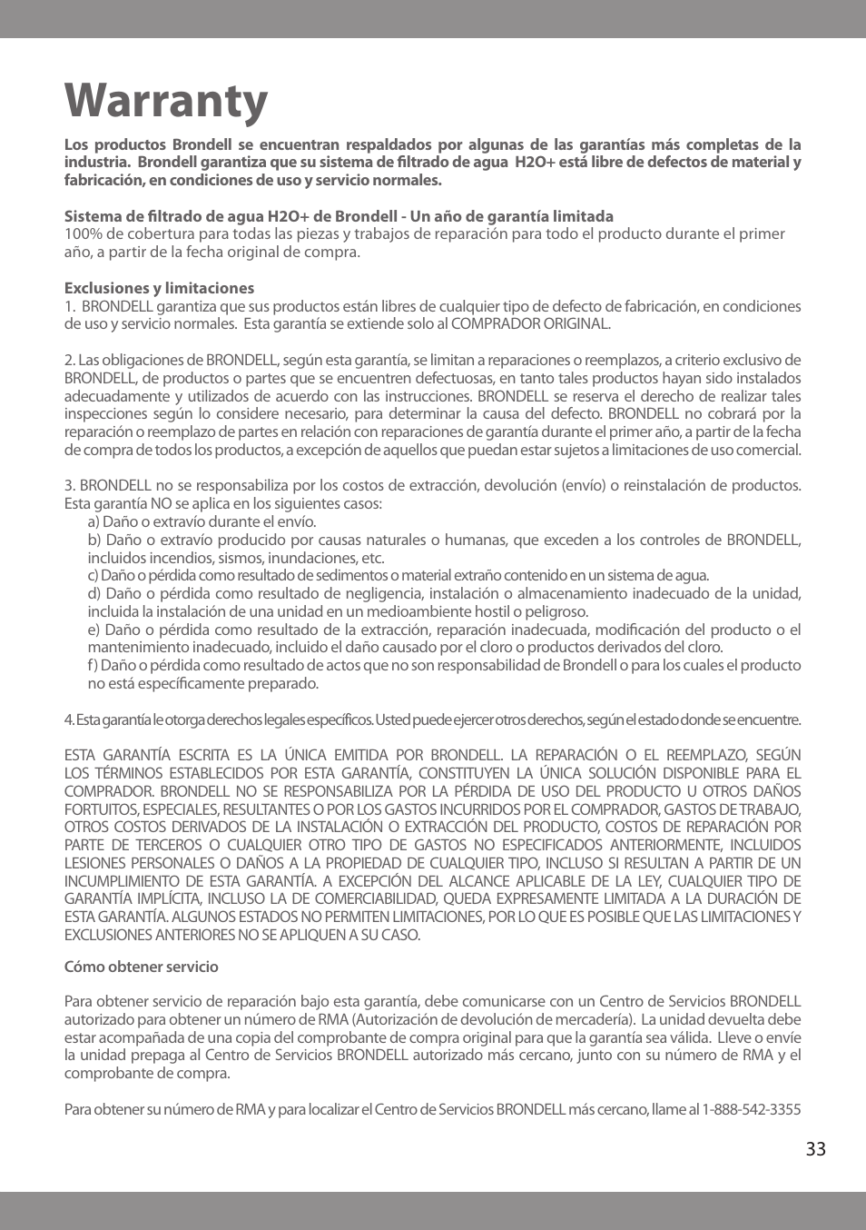 Warranty | Brondell H2O+ Pearl H620 Water Filtration System User Manual | Page 35 / 56