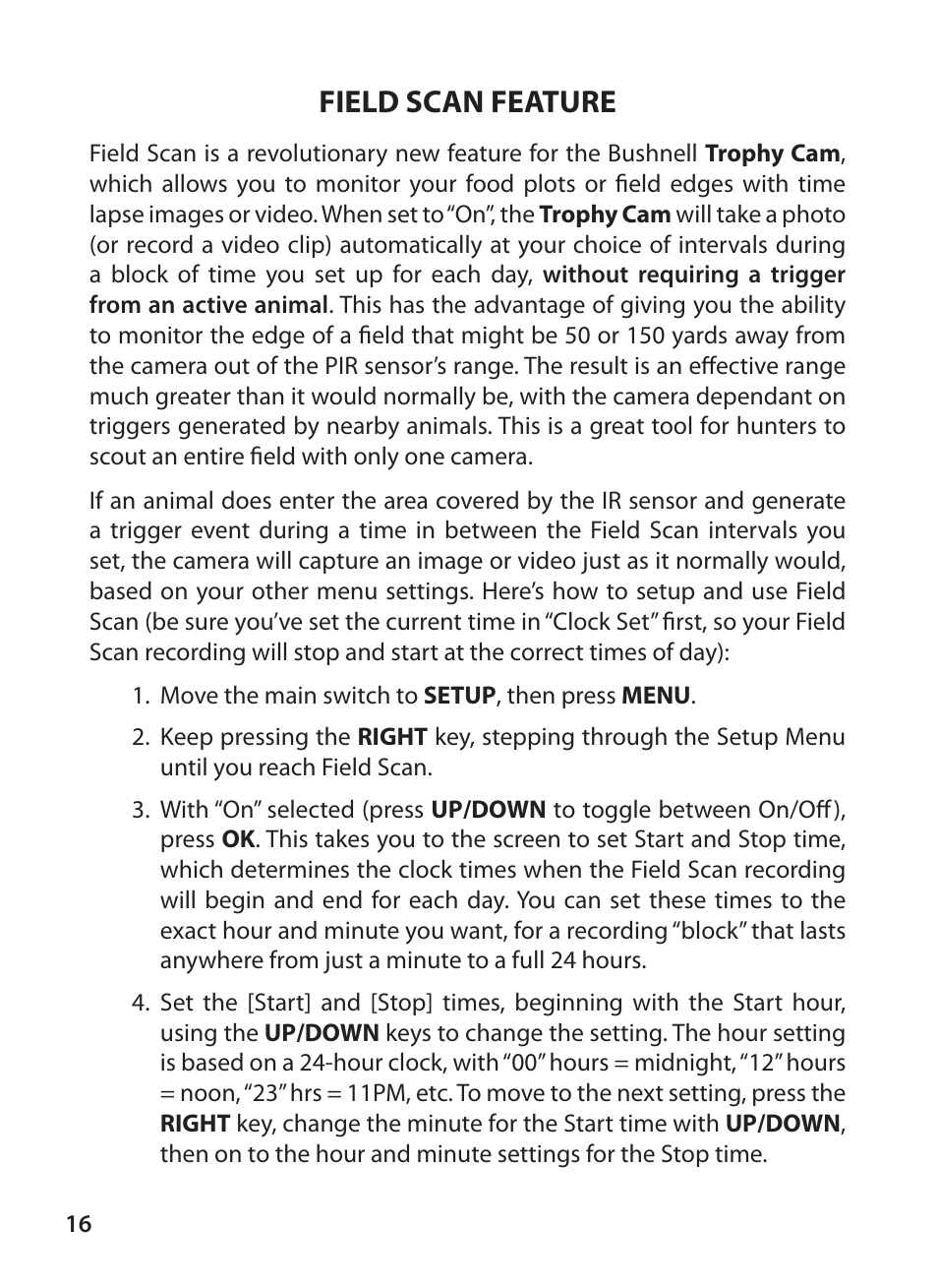 Field scan feature | Bushnell TROPHY CAM 119425C2 User Manual | Page 16 / 36