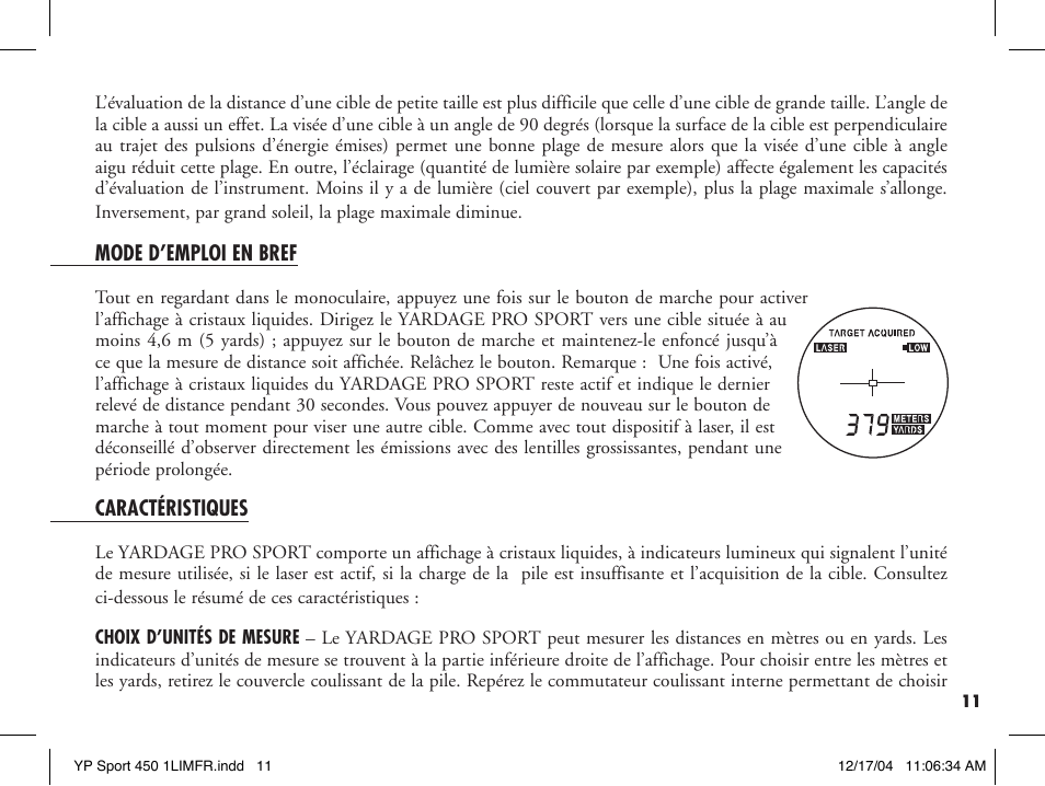 Bushnell YP SPORT 450 20-1920 User Manual | Page 13 / 52