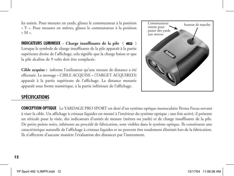 Bushnell YP SPORT 450 20-1920 User Manual | Page 14 / 52