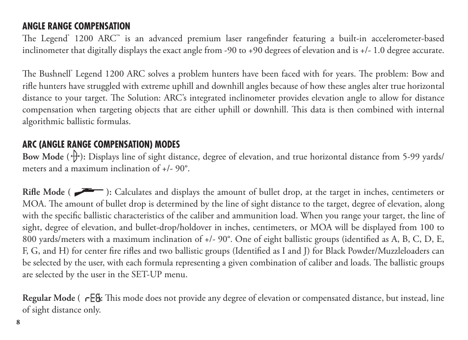 Bushnell Legend 1200 User Manual | Page 8 / 140