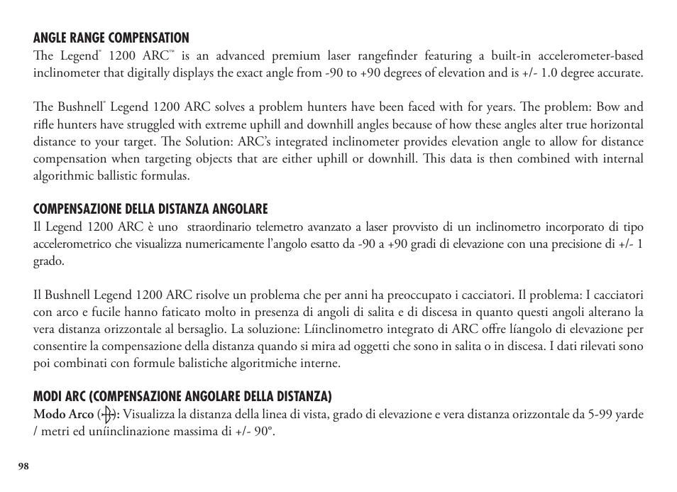 Bushnell Legend 1200 User Manual | Page 98 / 140