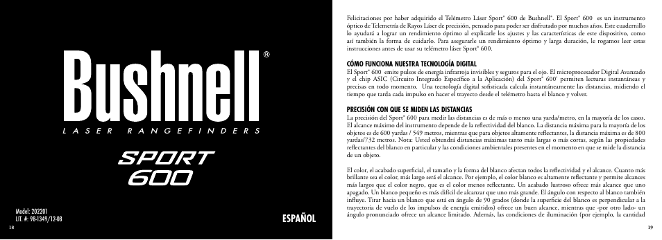 Español | Bushnell Sport 202201 User Manual | Page 11 / 27