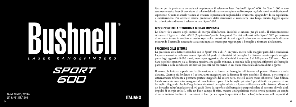 Italiano | Bushnell Sport 202201 User Manual | Page 19 / 27