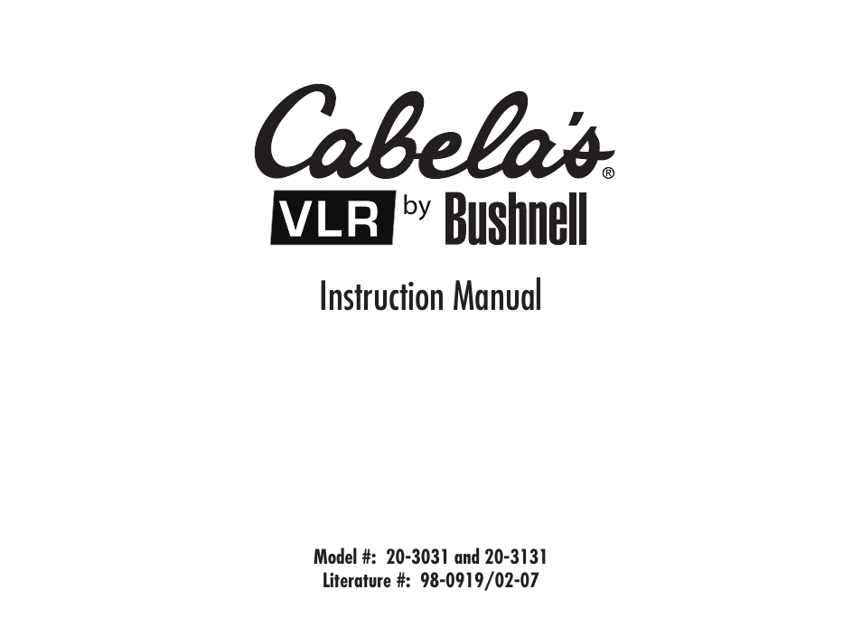 Bushnell Cabela 20-3131 User Manual | 12 pages