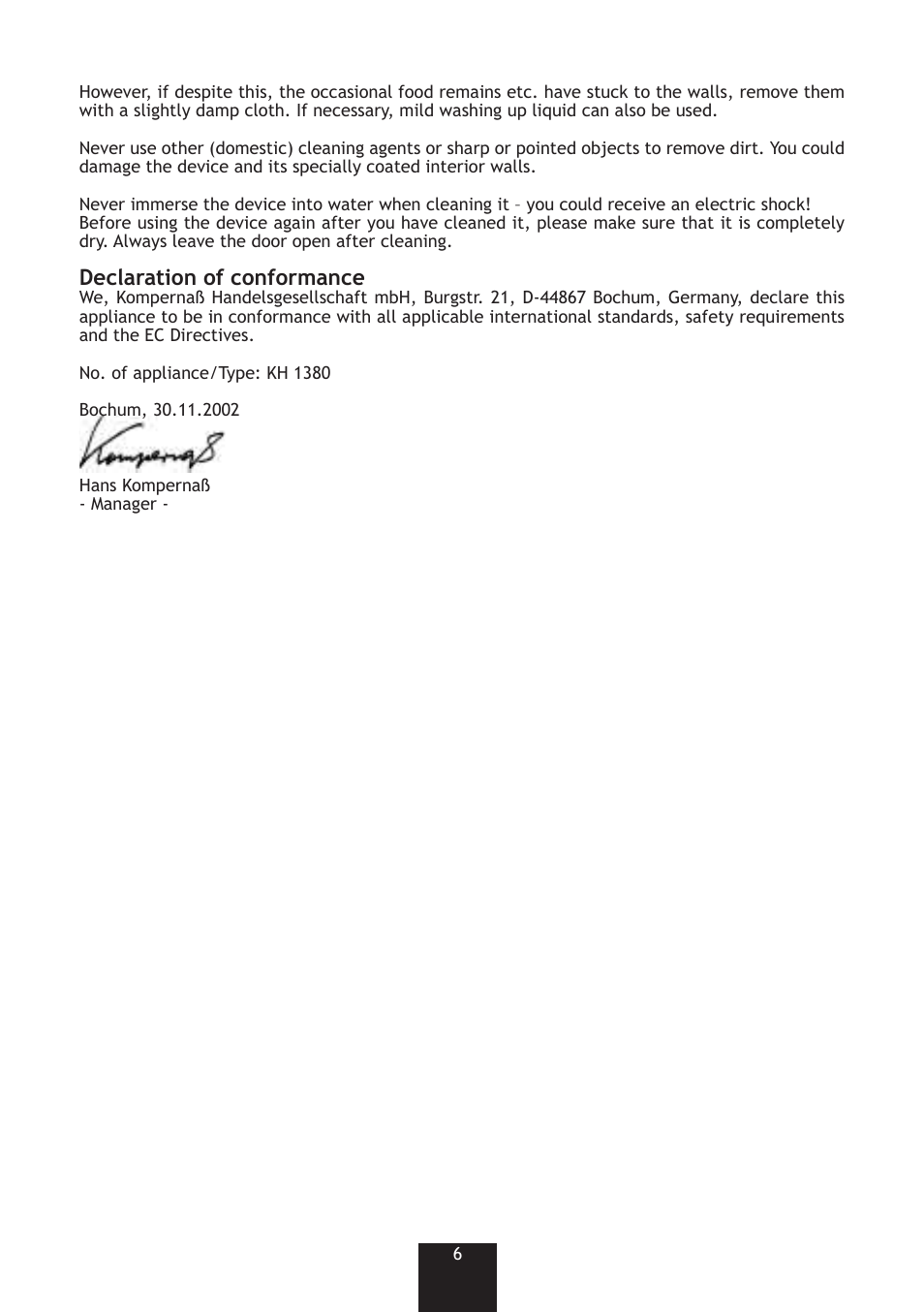 Declaration of conformance | Bifinett KH 1380 User Manual | Page 6 / 8