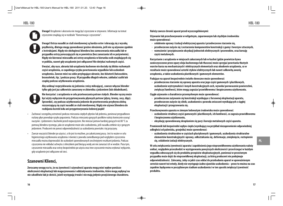 Szanowni klienci, Hbl-180 | Dyras HBL-180 User Manual | Page 9 / 29