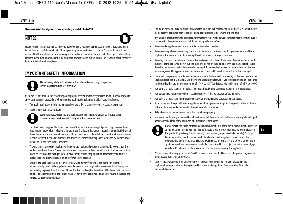 Important safety information, Cffg-110 | Dyras CFFG-110 User Manual | Page 3 / 23