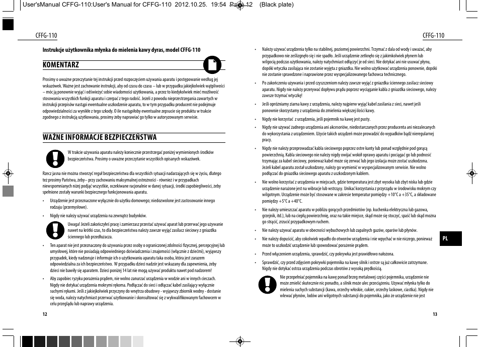 Komentarz, Ważne informacje bezpieczeństwa | Dyras CFFG-110 User Manual | Page 7 / 23