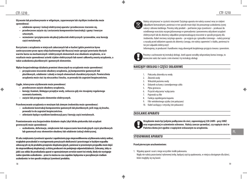 Ctf-1210, Ctf-1210 pl | Dyras CTF-1210 User Manual | Page 10 / 29