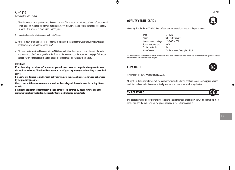 Dyras CTF-1210 User Manual | Page 7 / 29