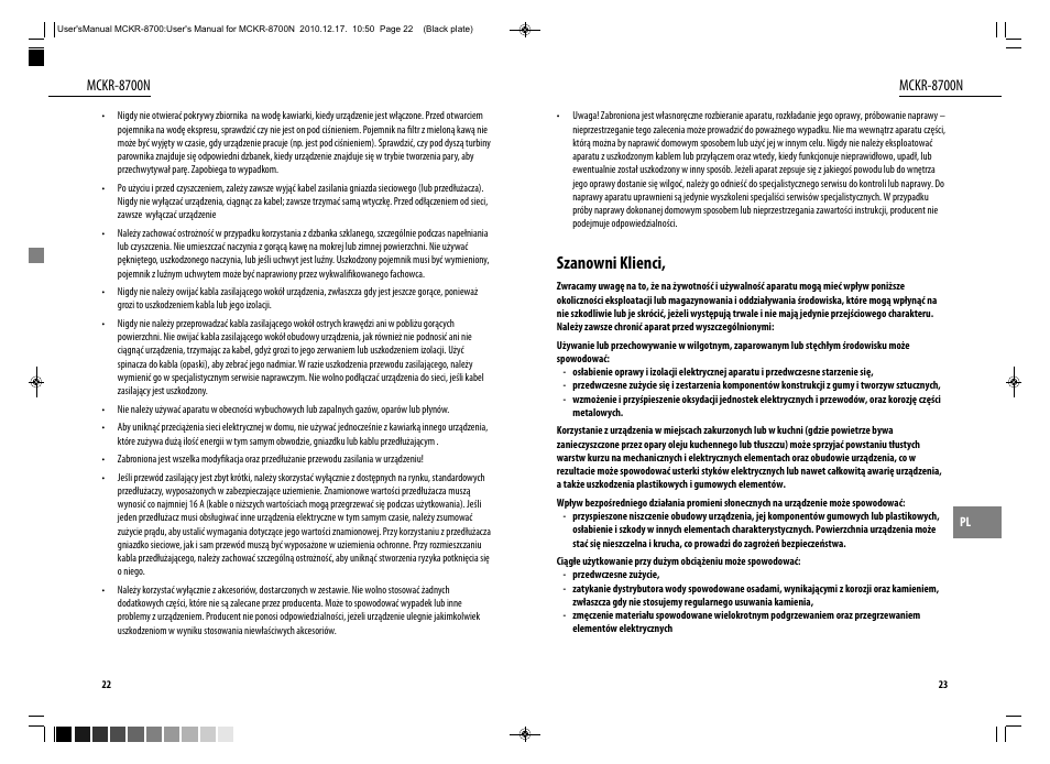 Szanowni klienci, Mckr-8700n | Dyras MCKR-8700N User Manual | Page 12 / 43