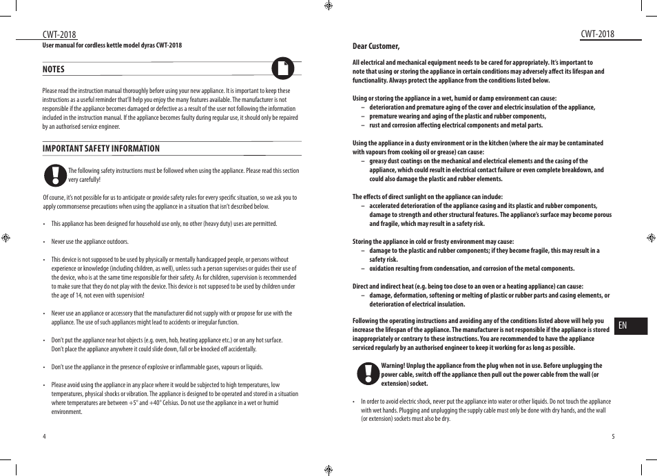 Important safety information | Dyras CWT-2018 User Manual | Page 3 / 27