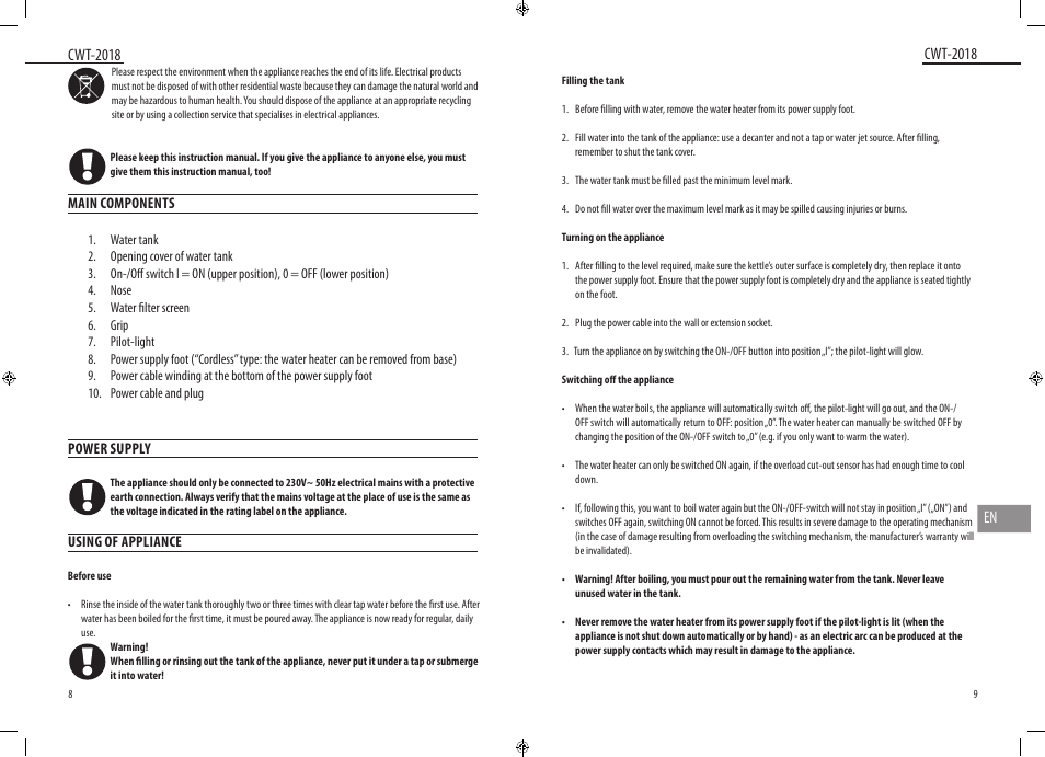 Dyras CWT-2018 User Manual | Page 5 / 27